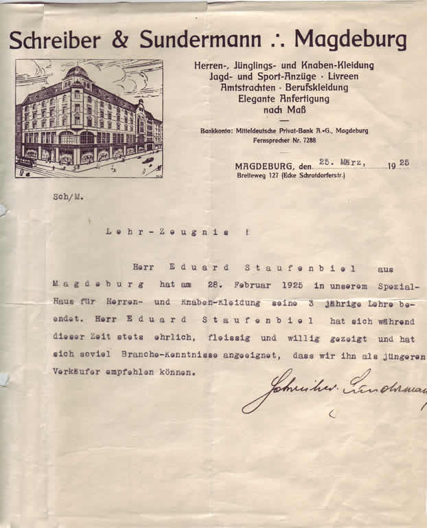 Lehr-Zeugnis aus dem Jahre 1925